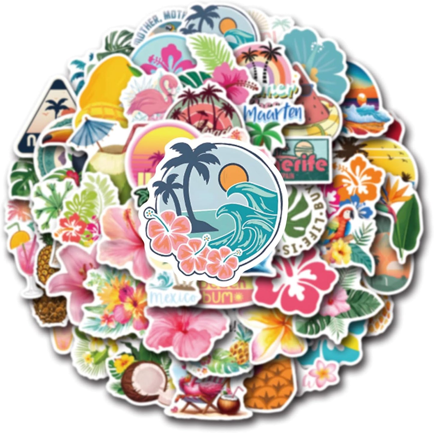 Tropical Stickers, 55PCS Funny Tropic Graffiti Pack Waterproof Vinyl Decals for Water Bottles Cup Laptop Mobile Phone Skateboard Outdoor Travel (Tropical)