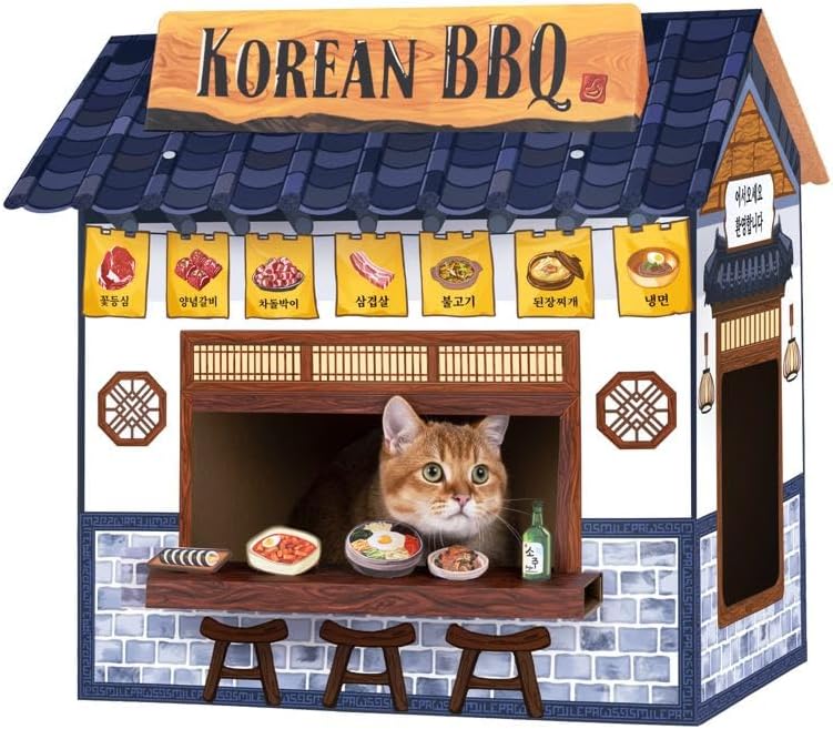 SMILE PAWS Cat Beds for Indoor Cats, Cardboard Cat House with Scratchers, Korean BBQ, Large Sturdy Cat Furniture Condo Cave Tent, Easy to Assemble Pet Toys Accessories Stuffs, Bunny Small Animals
