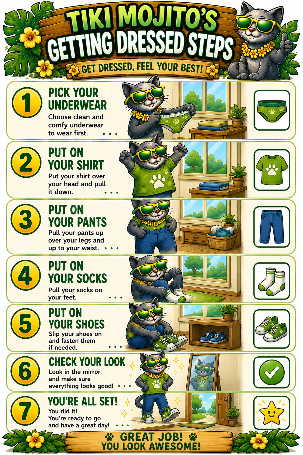 Tiki Mojito's Morning & Daily Living Visuals for Kids | Printable PDF Routine Pack