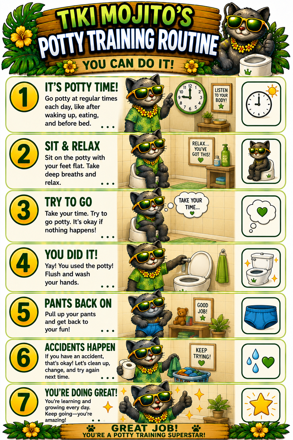 Tiki Mojito's Morning & Daily Living Visuals for Kids | Printable PDF Routine Pack