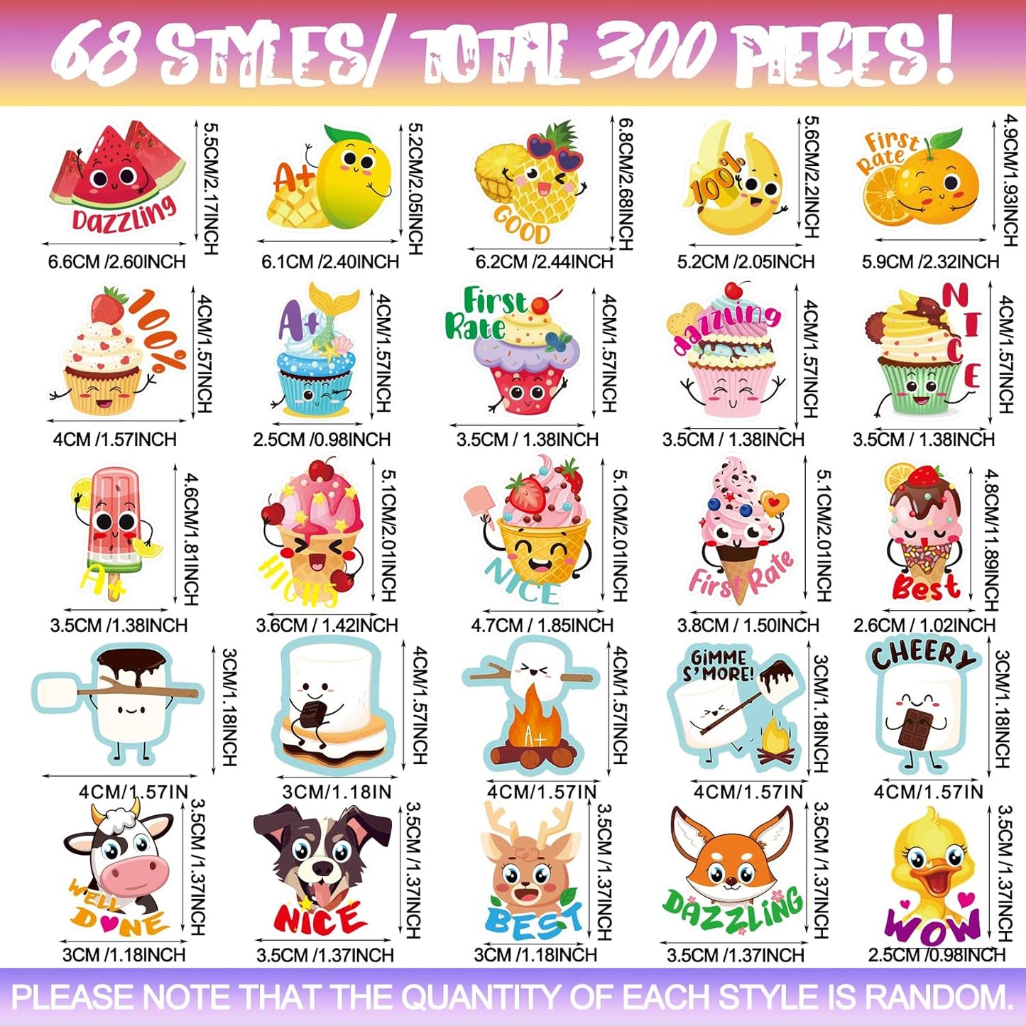 Jetec 300 Pcs Scratch and Sniff Stickers for Kids, 68 Styles Scented Smelly Stickers Scented Teachers Motivational Parents Reward Incentive Bulk Students Classroom Chart School Supplies