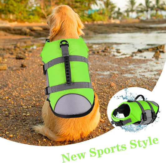 Mklhgty Dog Life Jacket, Reflective Adjustable Dog Life Vest with Rescue Handle for Swimming and Boating, Ripstop Pet Safety Life Preserver for Small, Medium and Large Dogs