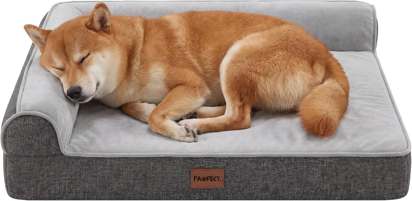 Pawfect Orthopedic Dog Bed for Small, Medium & Large Dogs, Memory Foam Pet Bed with 3 Waterproof Covers, Washable Removable Velvet Cover, Supportive Bolsters, Non-Slip Base (32.5"x24.5"x7.5")
