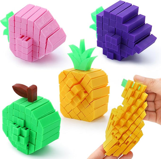 OYIN 4 Pcs 3D Printed Fidget Fruit Toys, Make a Sound Flexible Desk Fidget Worm Toy for Stress Relief, Boys Girls Kids Adults Birthday Gift Party Favors Stress Toys