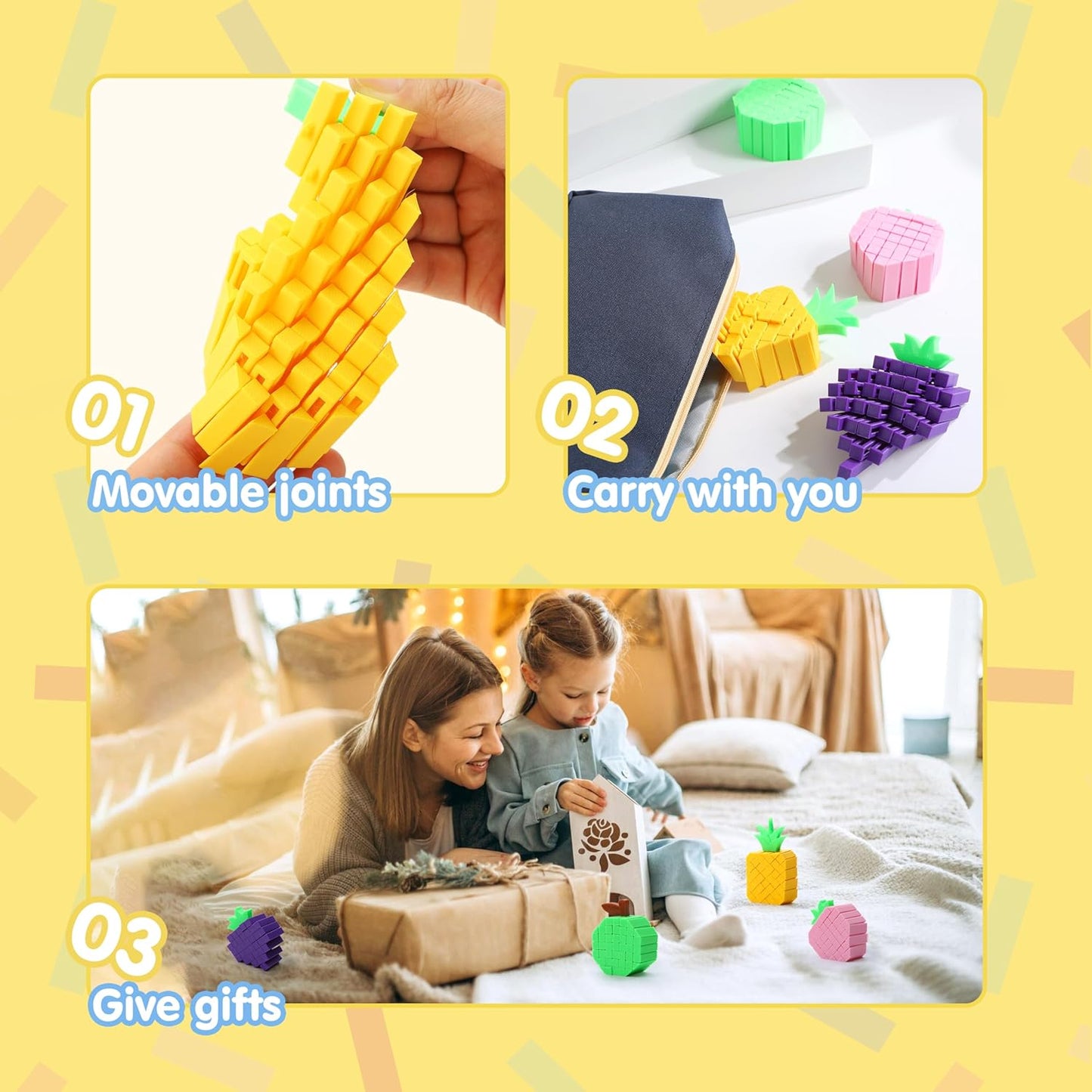 OYIN 4 Pcs 3D Printed Fidget Fruit Toys, Make a Sound Flexible Desk Fidget Worm Toy for Stress Relief, Boys Girls Kids Adults Birthday Gift Party Favors Stress Toys