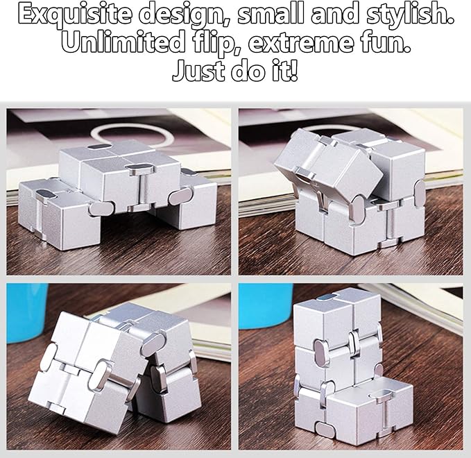 Infinity Cube Fidget Toys Aluminum Metal Stress Relief and Anti Anxiety Finger Flip Cubes Toys for Kids and Adults Idear Gadgets for Men with Exquisite Packaging