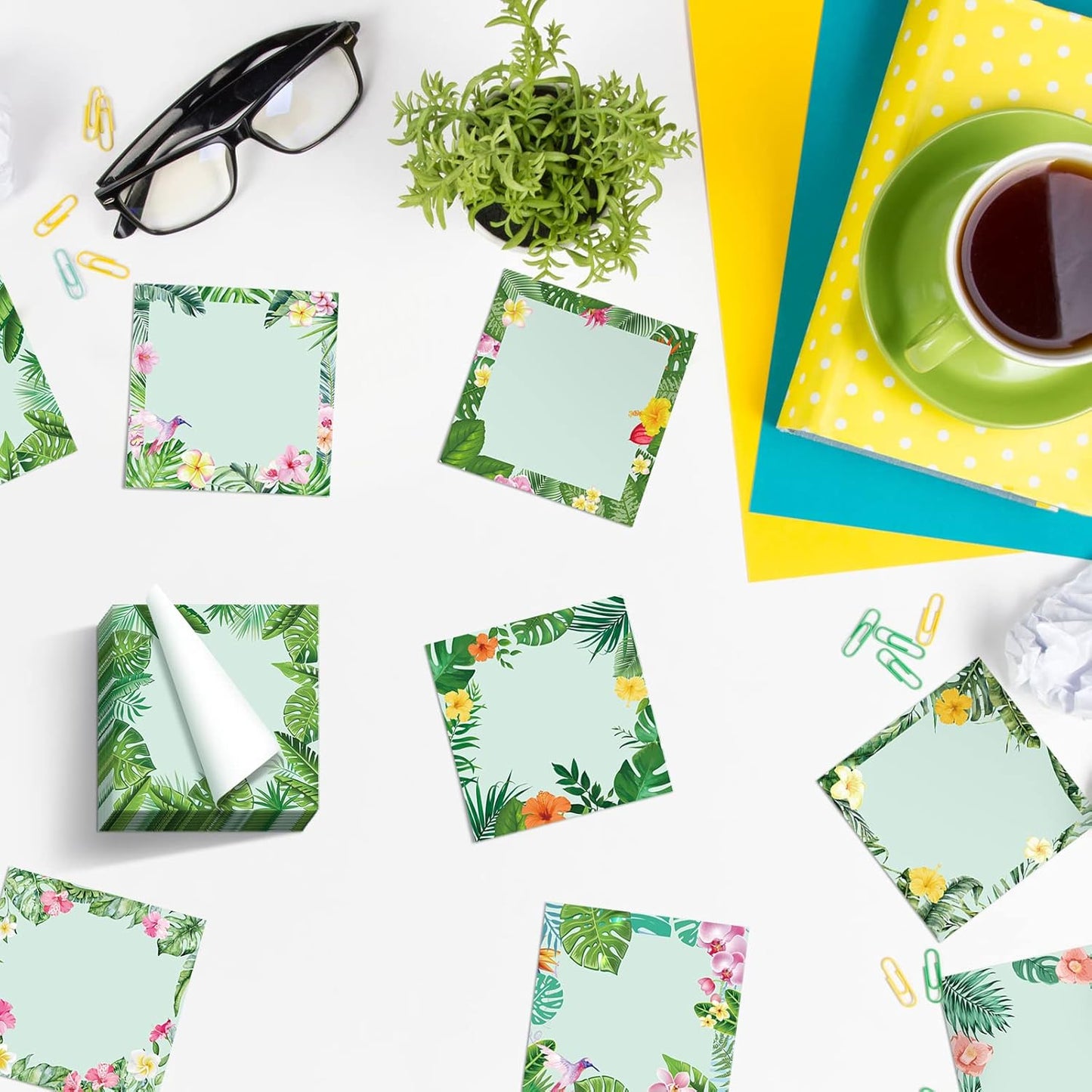 450 Sheets Tropical Palm Sticky Notes Luau Party Favor Hawaiian Fun Notepad Summer Themed Beach Memo Pad Self Adhesive 2.9" Mini Sticky Note for Appreciation Gifts Employee Office Supplies