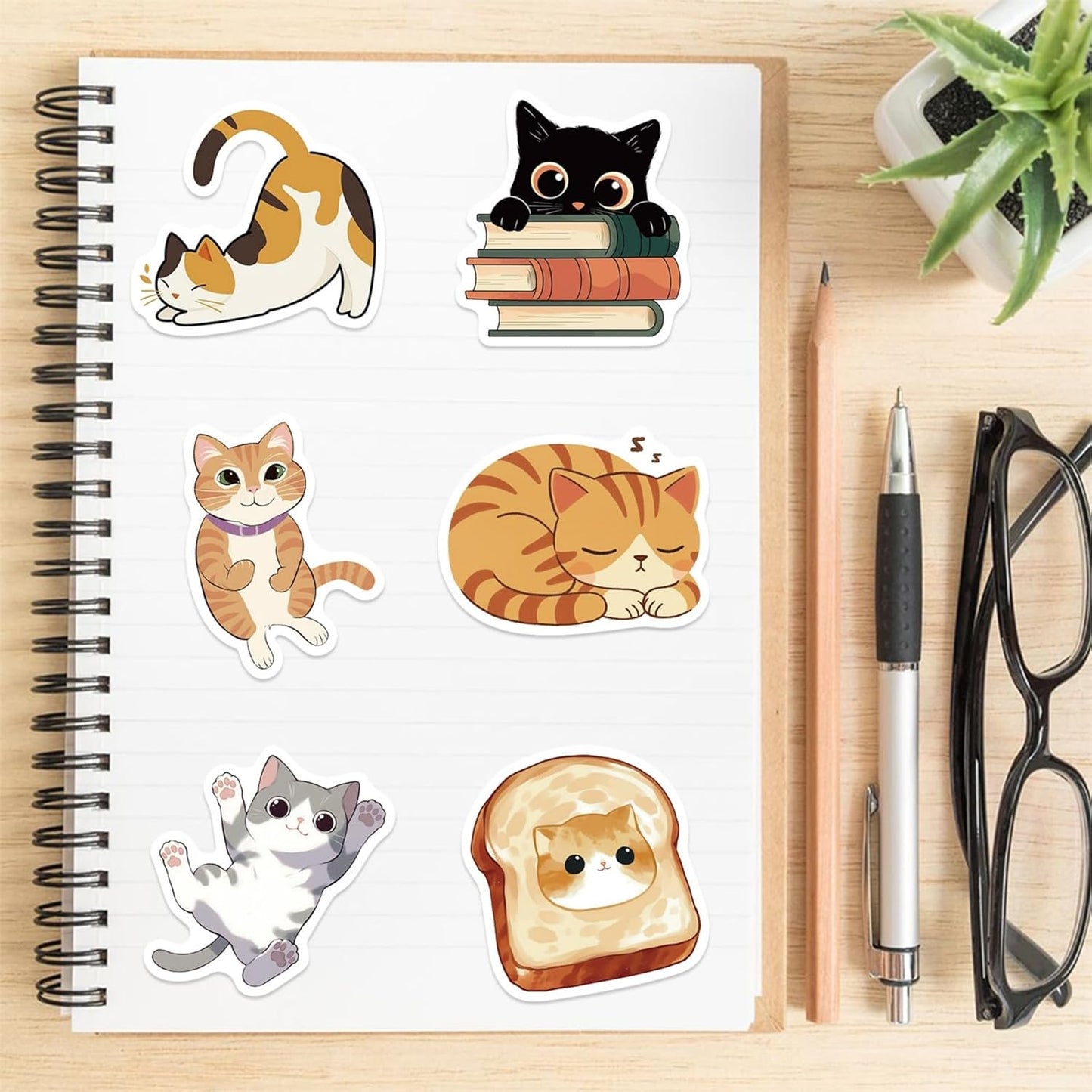 50PCS Cute Cat Stickers, Fun Cat Stickers for Adults Teens, Kawaii Kitten Sticker for Water Bottles Laptop Guitar Suitcase, DIY Waterproof Decals Gifts for Scrapbook Supplies & Decorations