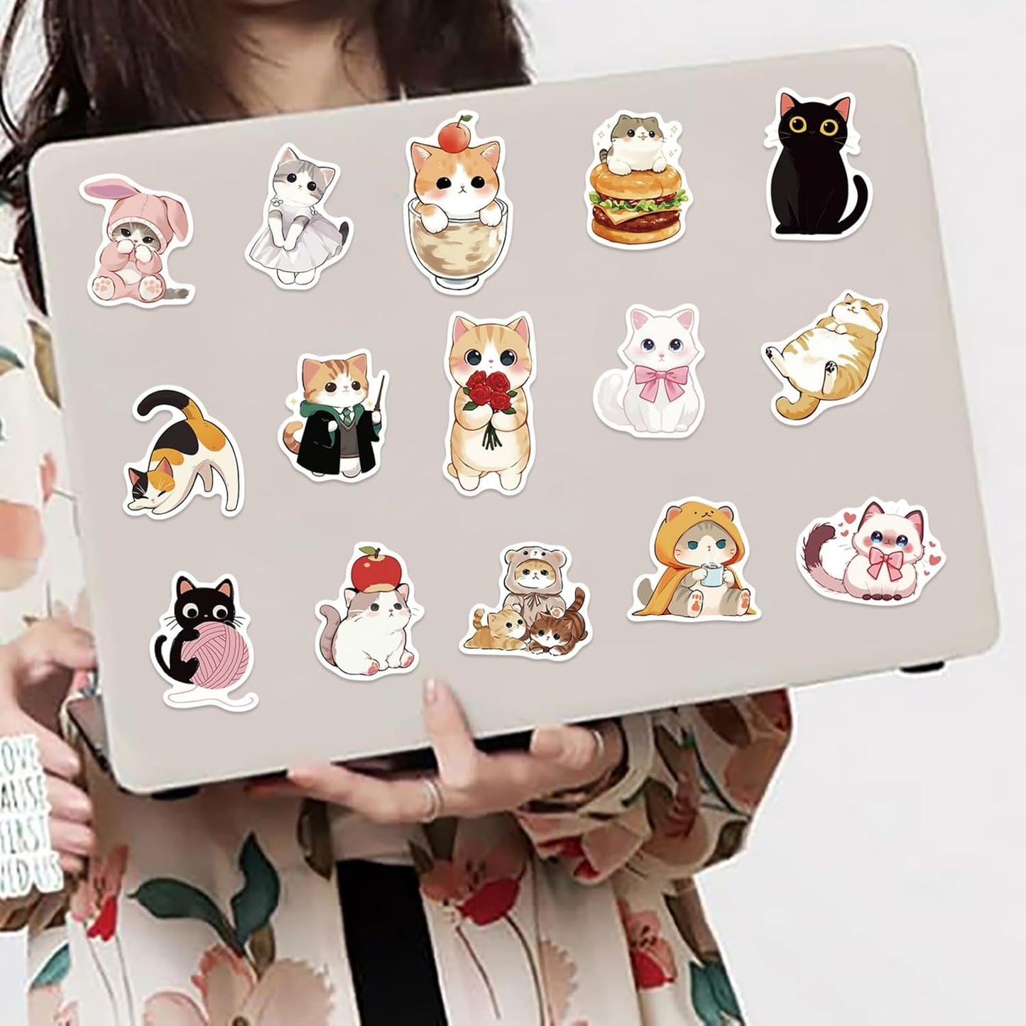 50PCS Cute Cat Stickers, Fun Cat Stickers for Adults Teens, Kawaii Kitten Sticker for Water Bottles Laptop Guitar Suitcase, DIY Waterproof Decals Gifts for Scrapbook Supplies & Decorations