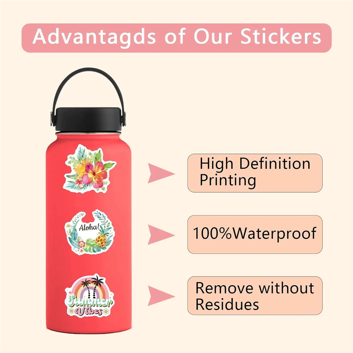 Tropical Stickers, 55PCS Funny Tropic Graffiti Pack Waterproof Vinyl Decals for Water Bottles Cup Laptop Mobile Phone Skateboard Outdoor Travel (Tropical)