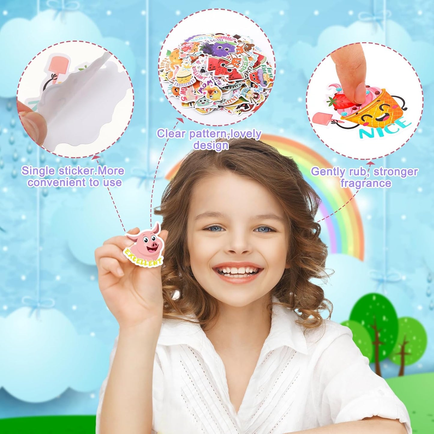 Jetec 300 Pcs Scratch and Sniff Stickers for Kids, 68 Styles Scented Smelly Stickers Scented Teachers Motivational Parents Reward Incentive Bulk Students Classroom Chart School Supplies